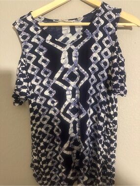 Soft Surroundings Navy & White Cold-Shoulder Geometric Tunic